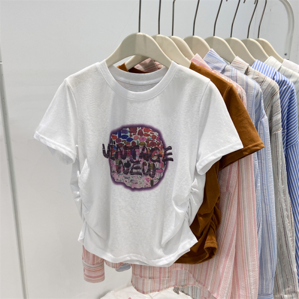 RM20051#夏季短袖宽松正肩创意印花t恤女法式设计感小众上衣