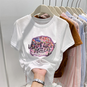 RM20051#夏季短袖宽松正肩创意印花t恤女法式设计感小众上衣