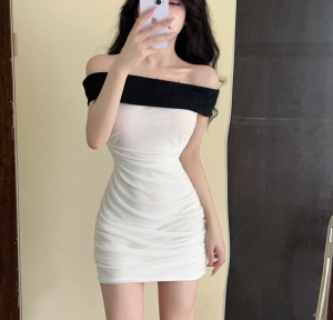 Off Shoulder High Elastic Thread Tight Wrap Hip Dress with Off Neck