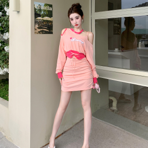 TR46259# 粉色套装裙两件套女设计感上衣收腰吊带裙连衣裙 服装批发女装批发服饰货源