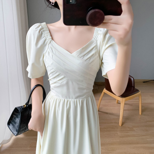 RM21921#夏季连衣裙超修身淑女短袖套头纯色