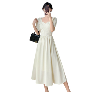 RM21921#夏季连衣裙超修身淑女短袖套头纯色