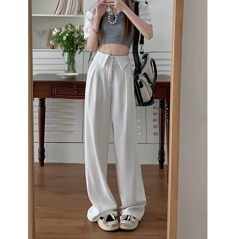 Design sense niche suit casual wide-leg trousers women's summer small tall waist thin loose straight trousers