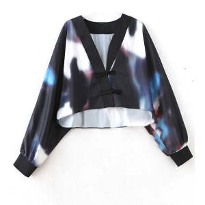 RM20429#蝙蝠袖短外套女秋季2023新款时尚渲染缎开衫洋气小披肩上衣