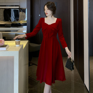 RM21091#轻婚纱长袖登记红色法式礼服个子伴娘服订婚连衣裙