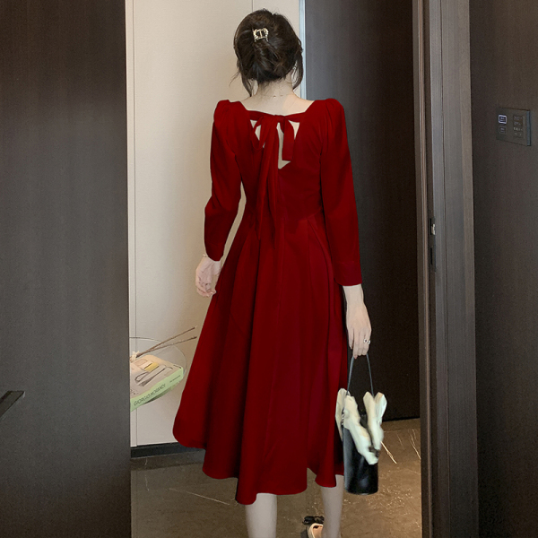 RM21093#小个子结婚回门订婚连衣裙红色礼服裙女高级感裙子