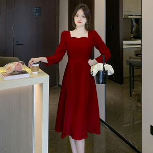 RM21093#小个子结婚回门订婚连衣裙红色礼服裙女高级感裙子