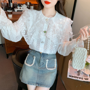 RM20911#新款娃娃领衬衫女设计感宫廷风超仙别致蕾丝雪纺衫