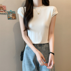 RM20670#喜你而欢气质修身短袖t恤百搭显瘦圆领上衣女