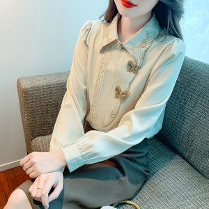 RM22656#雪纺衬衫女长袖春装2023年新款高级感中国风时尚复古盘扣上衣
