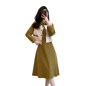 RM20895#新款连衣裙套装女韩版长袖轻熟风马甲衬衫裙两件套显瘦