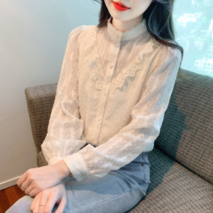 RM20913#新款女士时尚洋气小衫上衣蕾丝花边泡泡袖雪纺衬衫