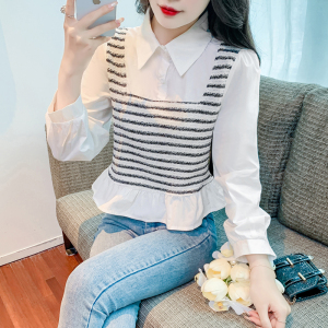 TR52372# 秋冬新款拼接衬衫上衣 服装批发女装批发服饰货源