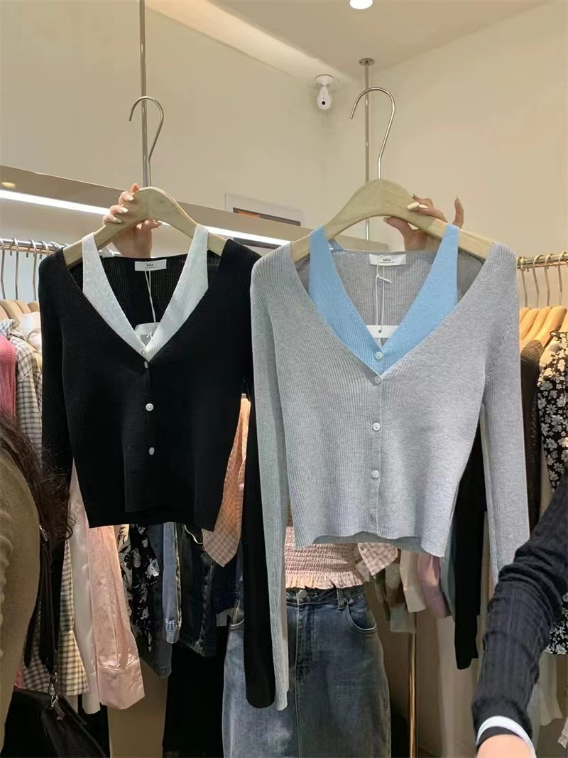 Spring ~ Spice Girl Short Knitted Long-sleeved Slim Vest Two-piece Set
