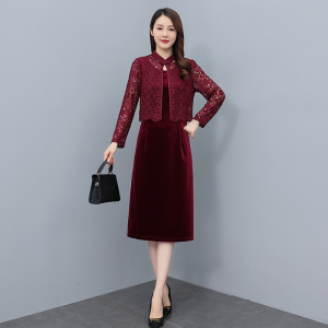 RM20607#新品女装时尚蕾丝印花品质舒适假两件连衣裙