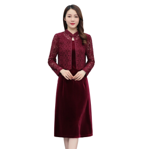 RM20607#新品女装时尚蕾丝印花品质舒适假两件连衣裙