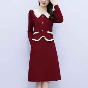 RM20806#大码女装2023秋季韩版假两件胖mm新款洋气妈妈显瘦遮肉连衣裙