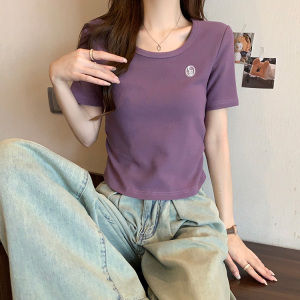 RM20317#原版天猫抖音质量短款显瘦方领褶皱设计感短袖T恤女