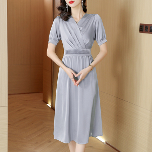 RM20432#法式长款连衣裙女夏季收腰显瘦气质松紧腰长裙子