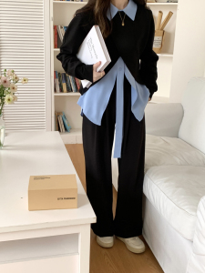 TR54662# 秋装新款大码女装胖mm凤尾蝶时髦交叉卫衣＋衬衫显瘦两件套 服装批发服饰货源女装批发