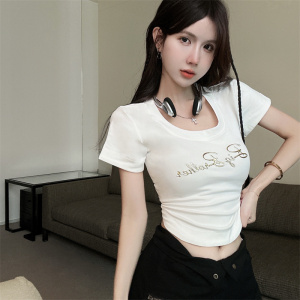 RM21167#韩版时尚个性烫金字母短袖T恤简约百搭辣妹短款上衣