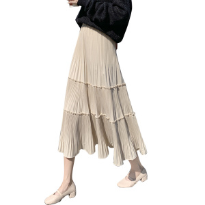 RM20593#拼接雪纺蛋糕裙女早秋新款法式松紧腰甜美花边半身裙层层包臀裙子