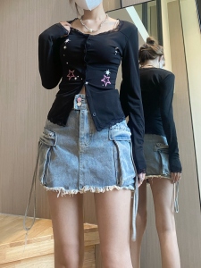 RM22241#复古辣妹风牛仔短裤女夏季高腰短款工装裙裤