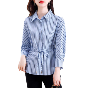 TR51035# 秋季简约韩版甜美长袖条纹单排扣衬衫 服装批发女装批发服饰货源