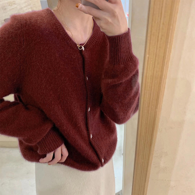 Raccoon velvet loose knitted cardigan women's autumn new high-quality lazy sweater coat soft waxy top