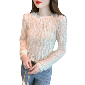 RM20918#法式网纱拼接蕾丝衬衫女设计感小众收腰长袖上衣
