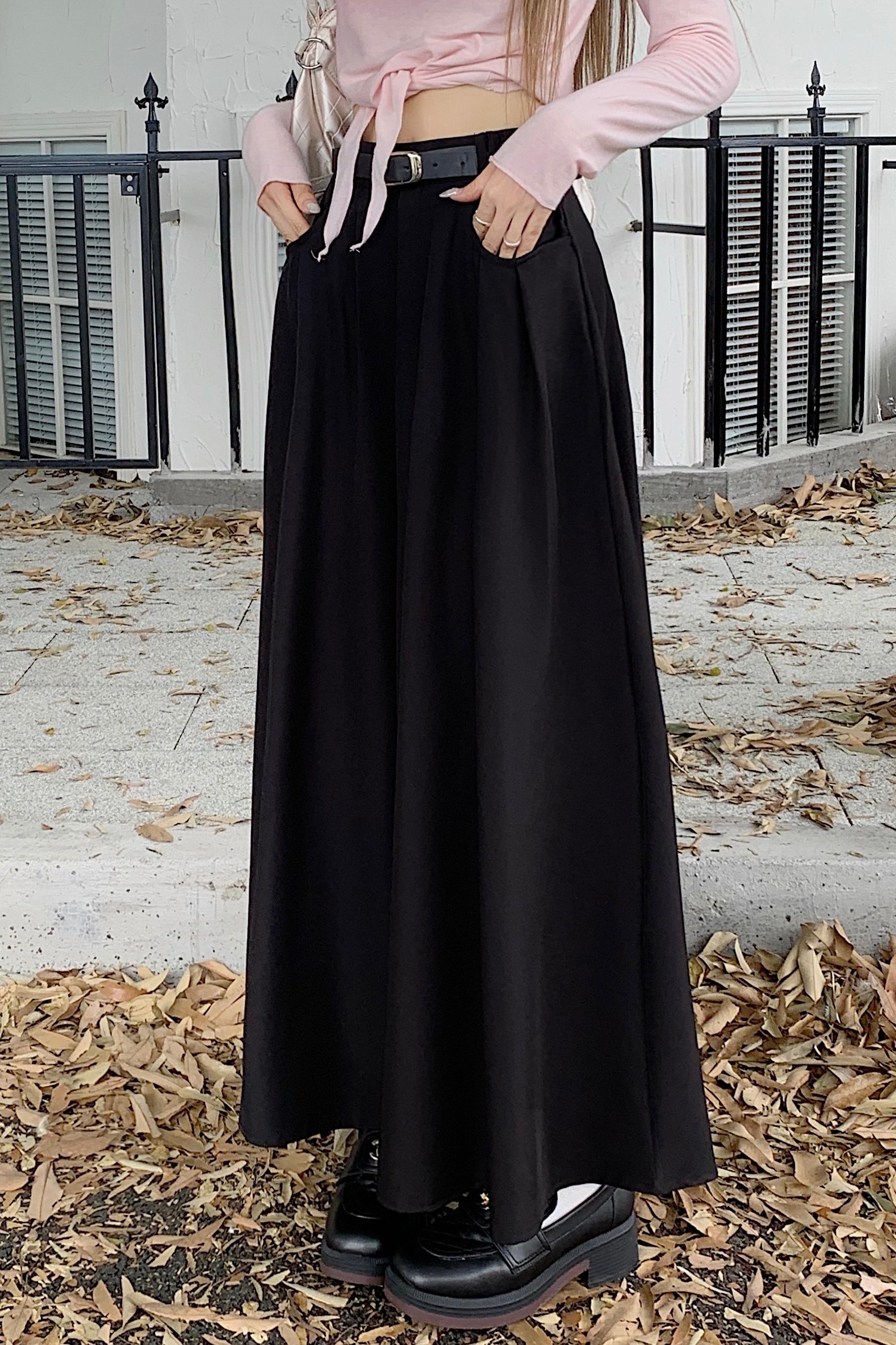 ~Give belt 2023 autumn new high waist big swing pleated mid-length suit skirt a-line skirt