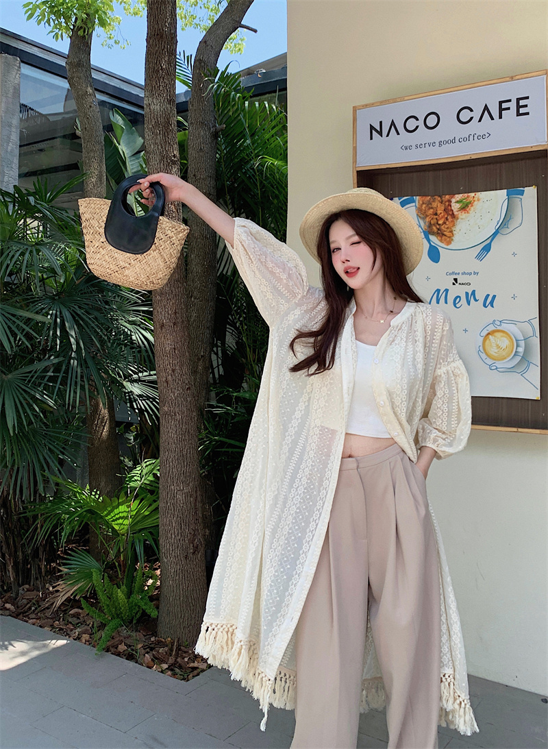 三吉黑花 2023夏季女新款開衫裙溫柔甜美風輕薄肌理感刺繡防曬