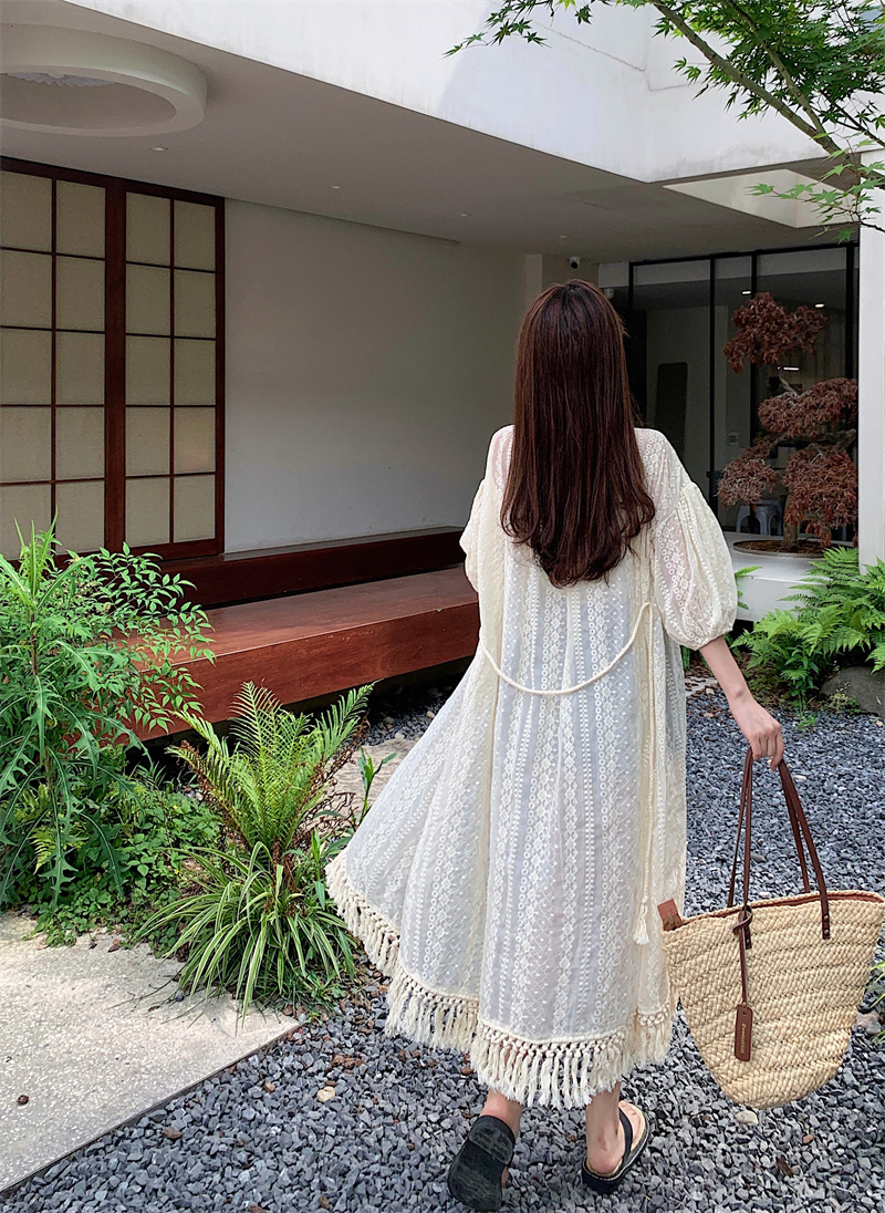 三吉黑花 2023夏季女新款開衫裙溫柔甜美風輕薄肌理感刺繡防曬