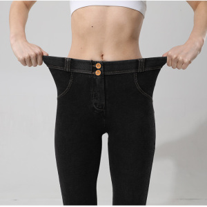 RM21557#五个口袋新款牛仔弹力紧身感翘臀显瘦瑜伽蜜桃美臀裤运动