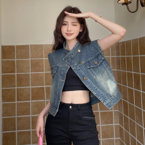 TR48632# 早秋新款设计感牛仔外套马夹上衣女百搭休闲柔软亲肤 服装批发女装批发服饰货源