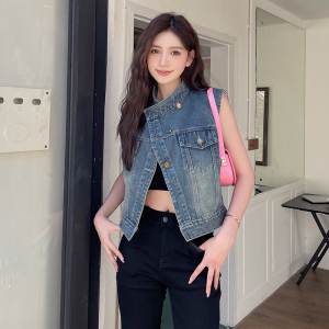 TR48632# 早秋新款设计感牛仔外套马夹上衣女百搭休闲柔软亲肤 服装批发女装批发服饰货源