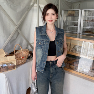 TR48631# 设计感经典复刻亲肤休闲牛仔上衣马夹外套女简约宽松 服装批发女装批发服饰货源