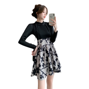RM22560#新款新中式改良旗袍假两件小个子中长款连衣裙
