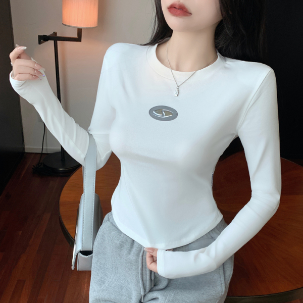 RM21136#小众设计感韩版长袖T恤纯欲风小心机上衣收腰弧形高腰打底衫