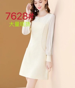 RM21832#小香风连衣裙女秋季2023新款高端气质拼接钉珠显瘦设计感裙子