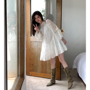TR48755# 白色连衣裙女长袖春秋季新款法式设计感小众长裙子 服装批发女装批发服饰货源