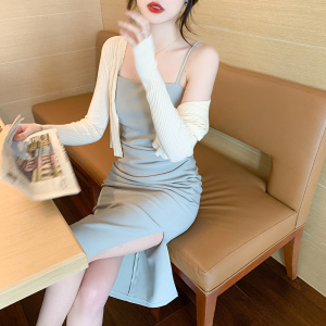 RM22777#新款法式优雅针织开衫+纯色吊带裙两件套女连衣裙