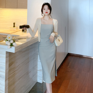 RM22777#新款法式优雅针织开衫+纯色吊带裙两件套女连衣裙