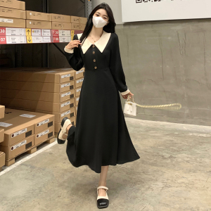 RM24517#新款赫本风法式气质小众设计感连衣裙修身显瘦复古小黑裙