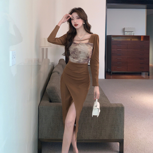 TR48853# 网纱拼接新款洋气高级感新中式印花抹胸连衣裙 服装批发女装批发服饰货源