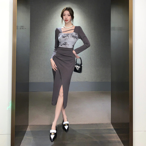 TR48853# 网纱拼接新款洋气高级感新中式印花抹胸连衣裙 服装批发女装批发服饰货源