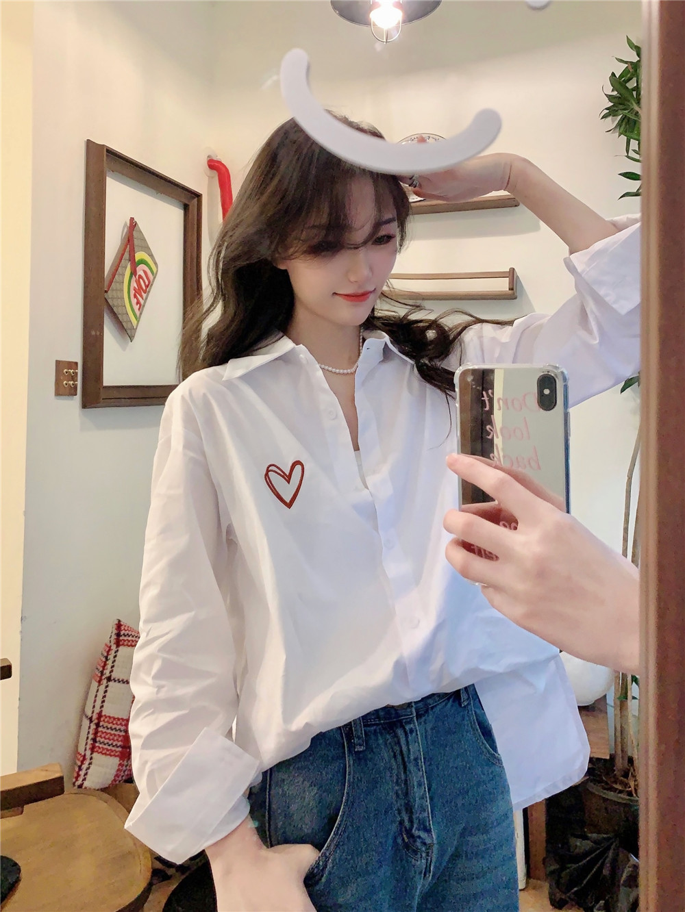 Real shot embroidered love shirt top for women