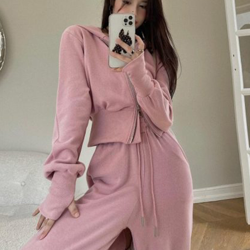 Sportswear Internet celebrity fashion two-piece suit women's autumn and winter new pink sweater casual trousers tide