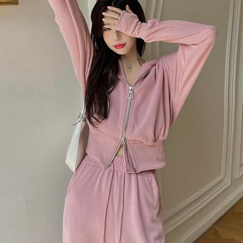 Sportswear Internet celebrity fashion two-piece suit women's autumn and winter new pink sweater casual trousers tide