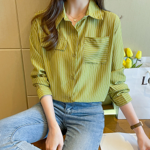 RM21152#新款韩版时尚设计感条纹宽松休闲长袖衬衫